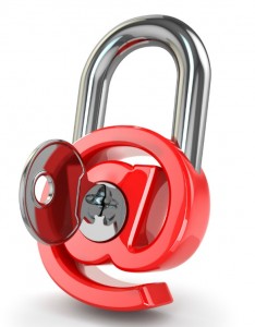E-mail protection. At as lock and key. 3d