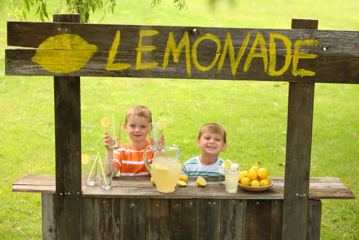 Two young boys at lemonade stand