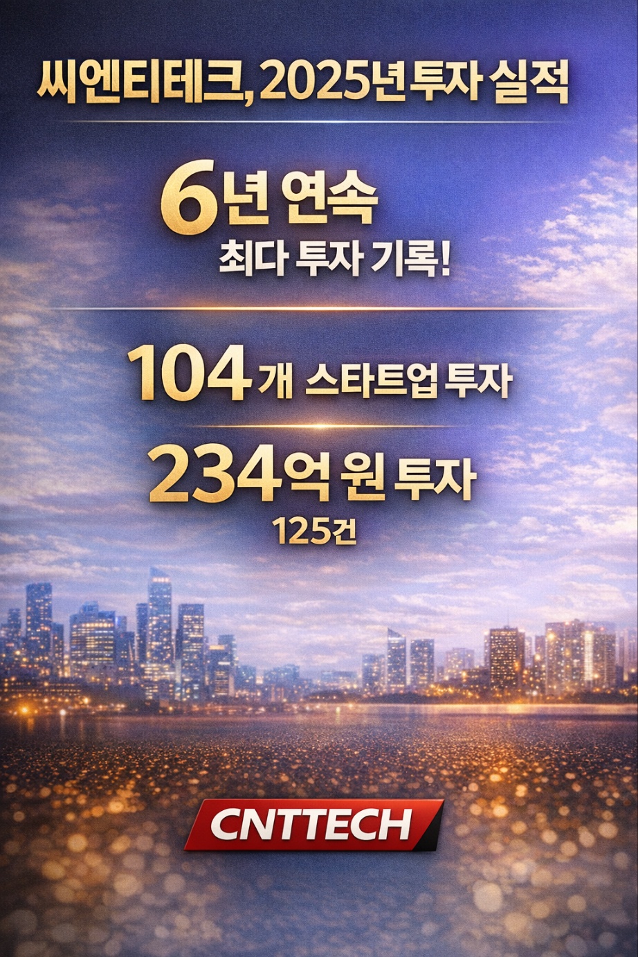 씨엔티테크, 2025년 104개 스타트업에 234억원 투자 - 뉴스 썸네일 이미지